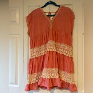 Boho pink/coral lace detail dress - size M